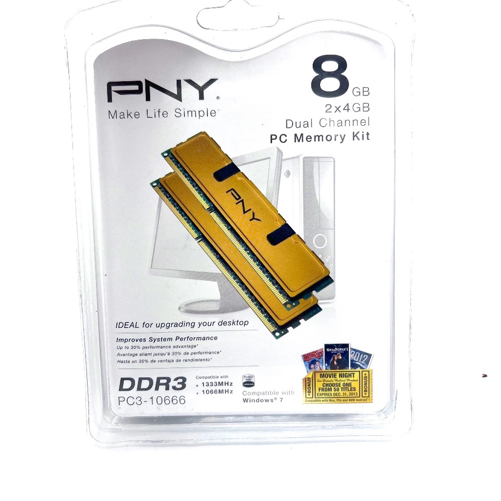 PNY 8GB 2x4GB Dual Channel PC Memory‎ Kit DDR3 PC3-10666